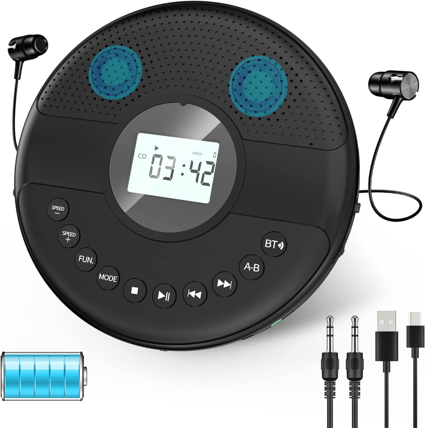Fohil Portable CD Player with Bluetooth and Dual Speakers