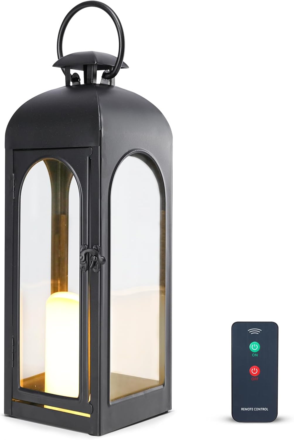 Bdor 20 Inches Metal and Stainless Steel Glass Lantern for Decor