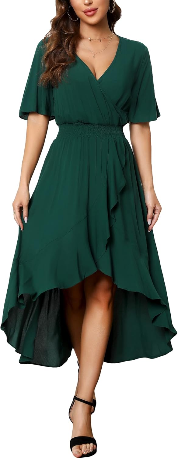Kormei Womens Floral High Low V-Neck Flowy Maxi Dress Review