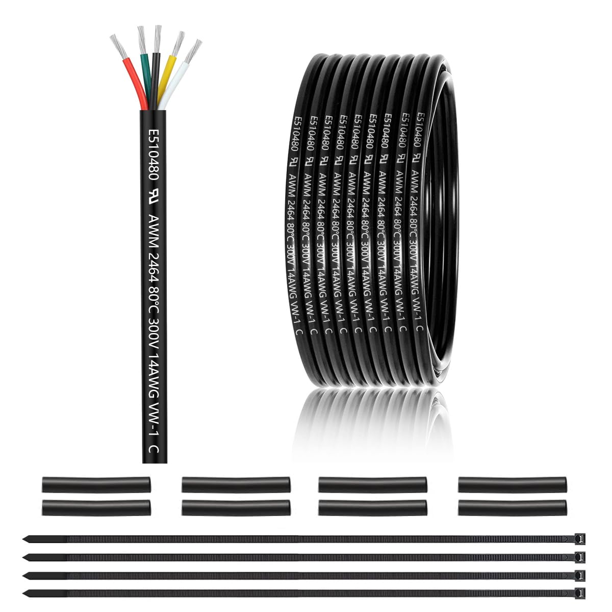 14 Gauge 5 Conductor Electrical Wire for LED Lighting and More