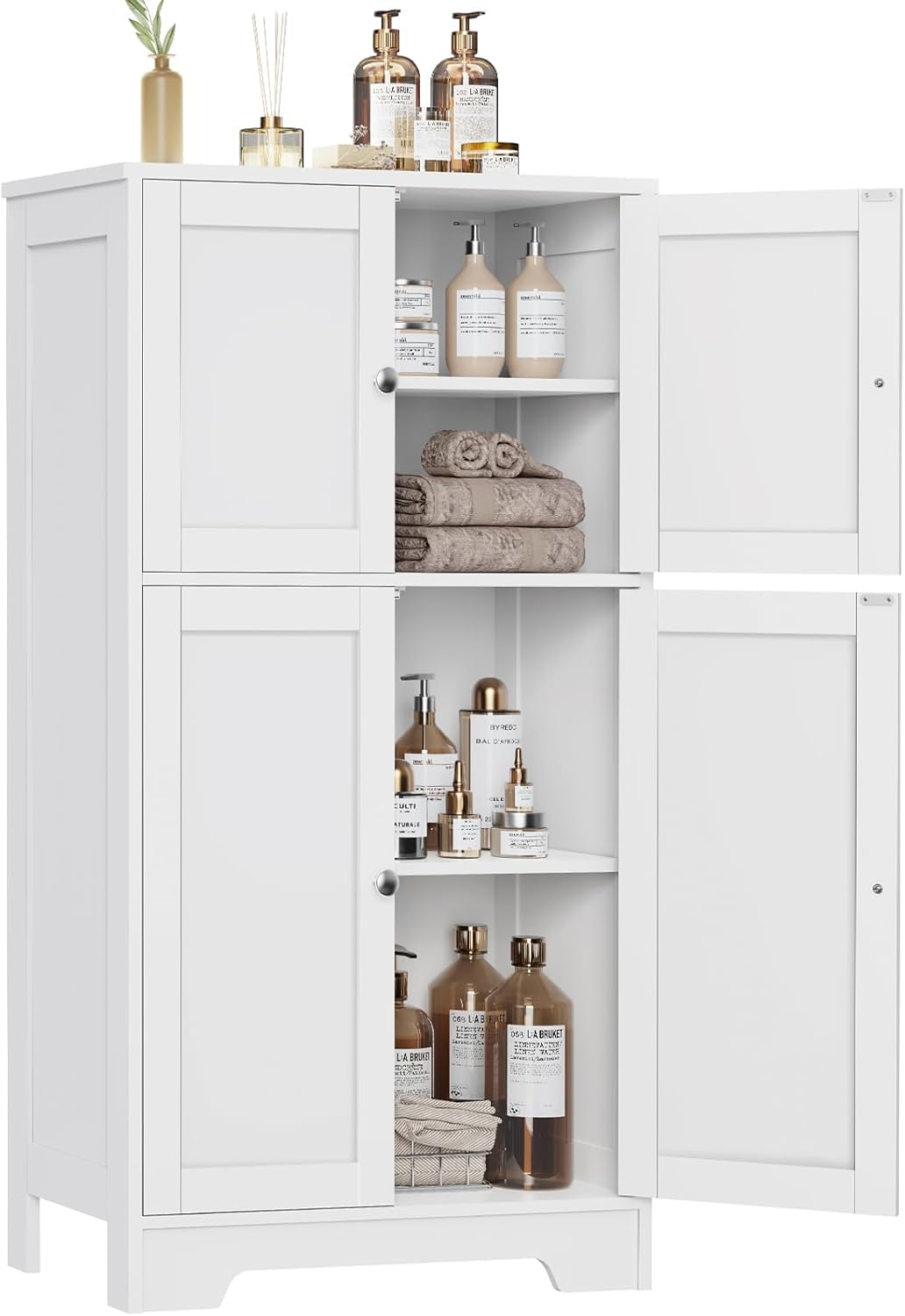 Iwell Bathroom Floor Storage Cabinet with Adjustable Shelves