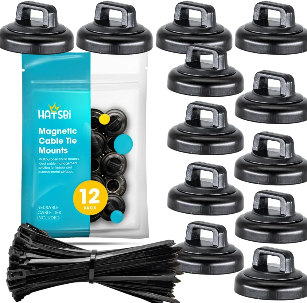HATSBI Magnetic Cable Zip Tie Mounts (12 Pack)