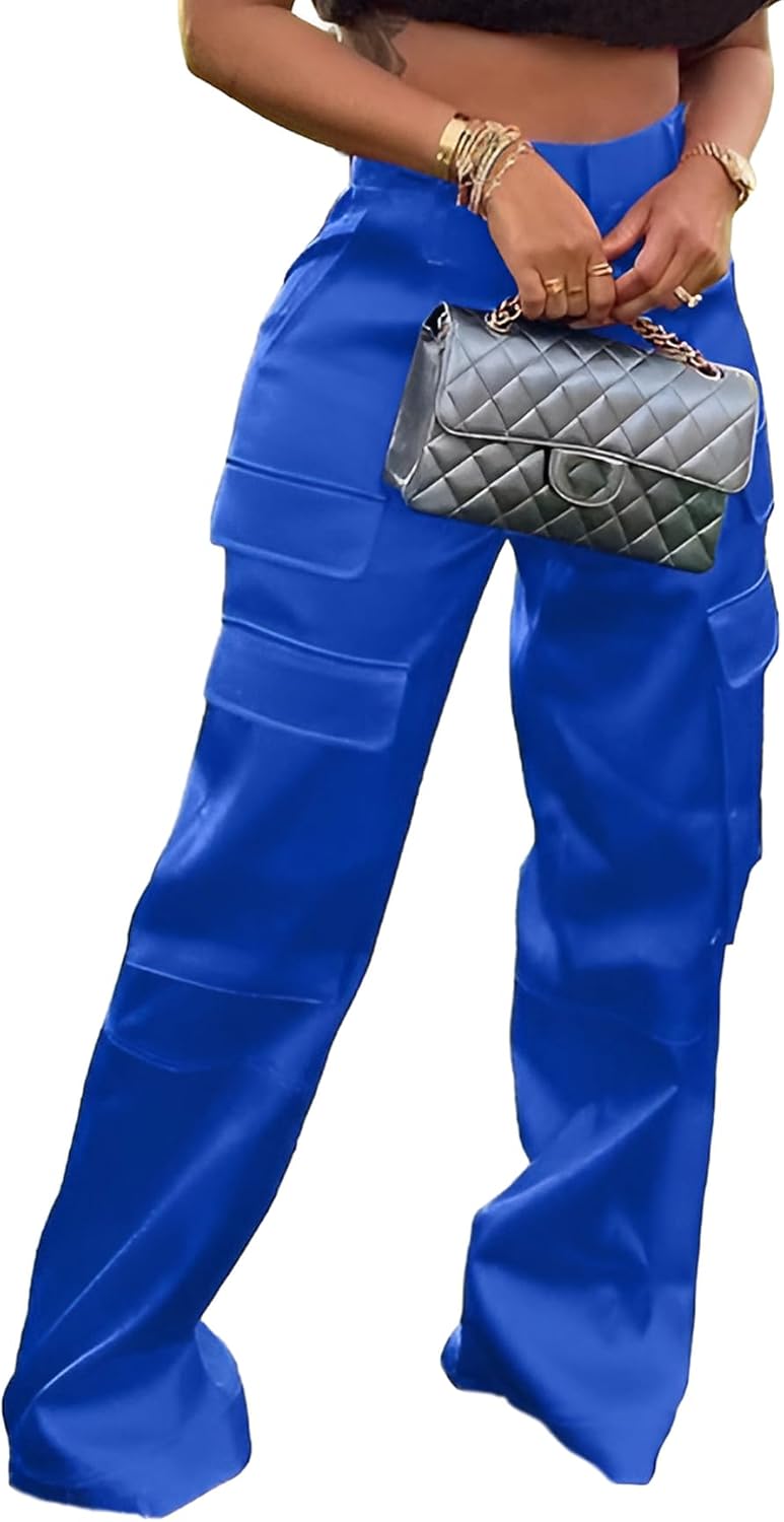 Satin Cargo Pants for Women High Waisted Wide Leg Style