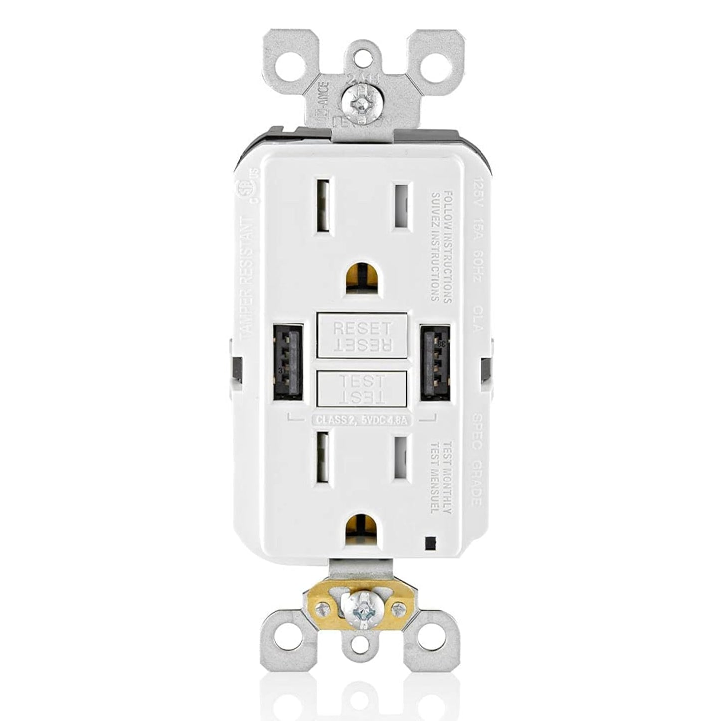 Leviton GUSB1-W SmartlockPro GFCI USB In-Wall Charger Outlet