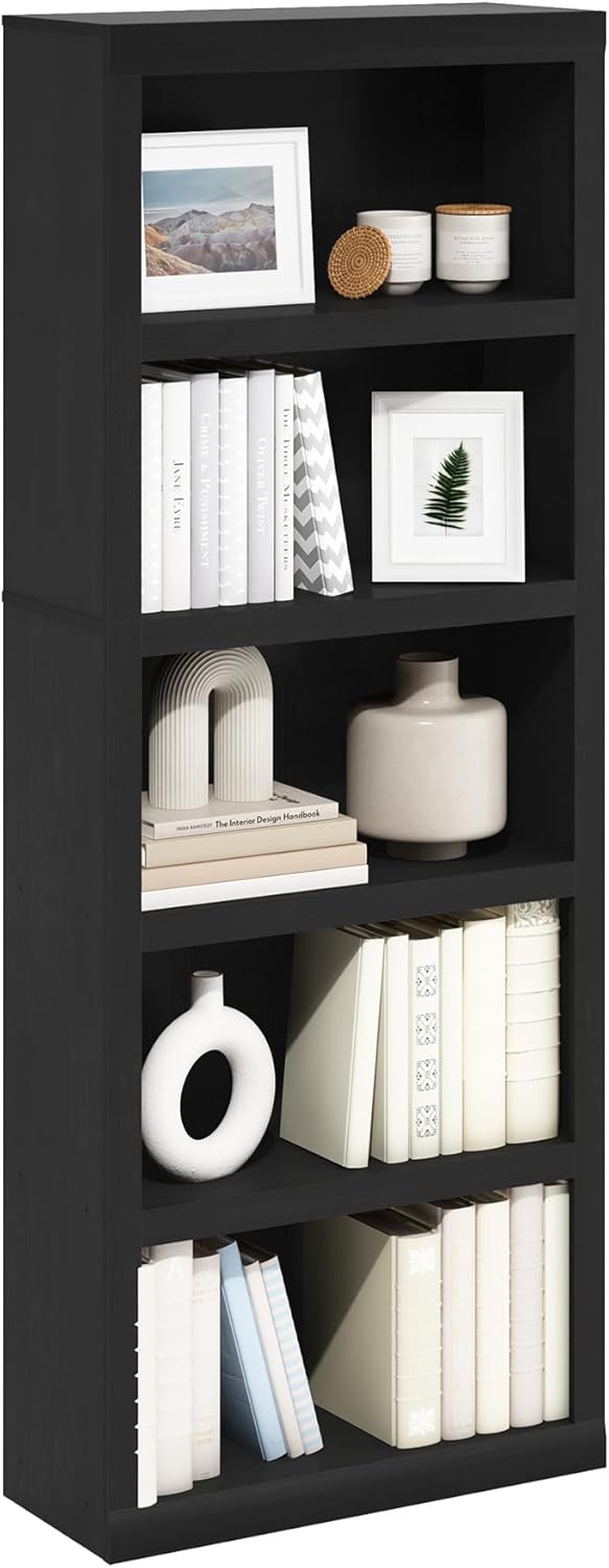 Furinno Rail Book Shelf - Modern 5-Tier Bookcase for Home Use