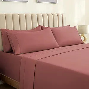 LuxClub 6 PC Sheet Set for Full Size Beds - Salmon Pink