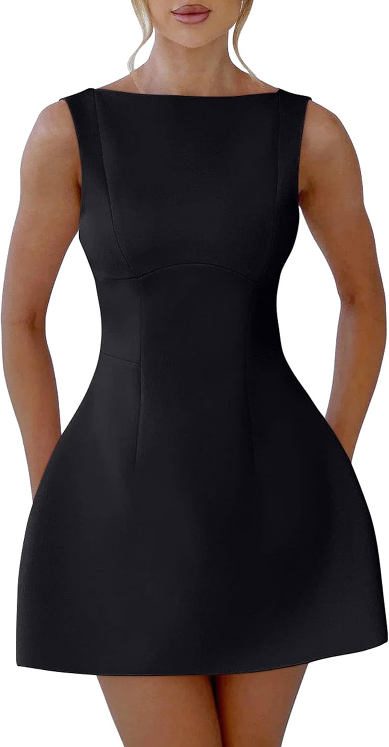 YMDUCH Women's Sexy Sleeveless A-line Mini Dress for Parties