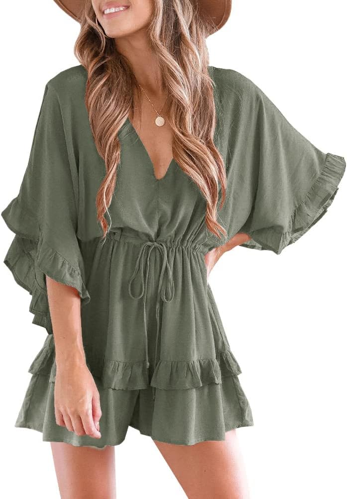 Valphsio Womens V Neck Beach Romper for Chic Summer Style