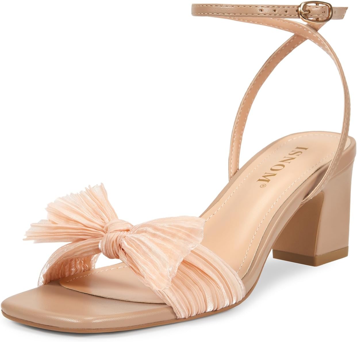 ISNOM Women's Bow Knot Heeled Sandals for Elegant Occasions