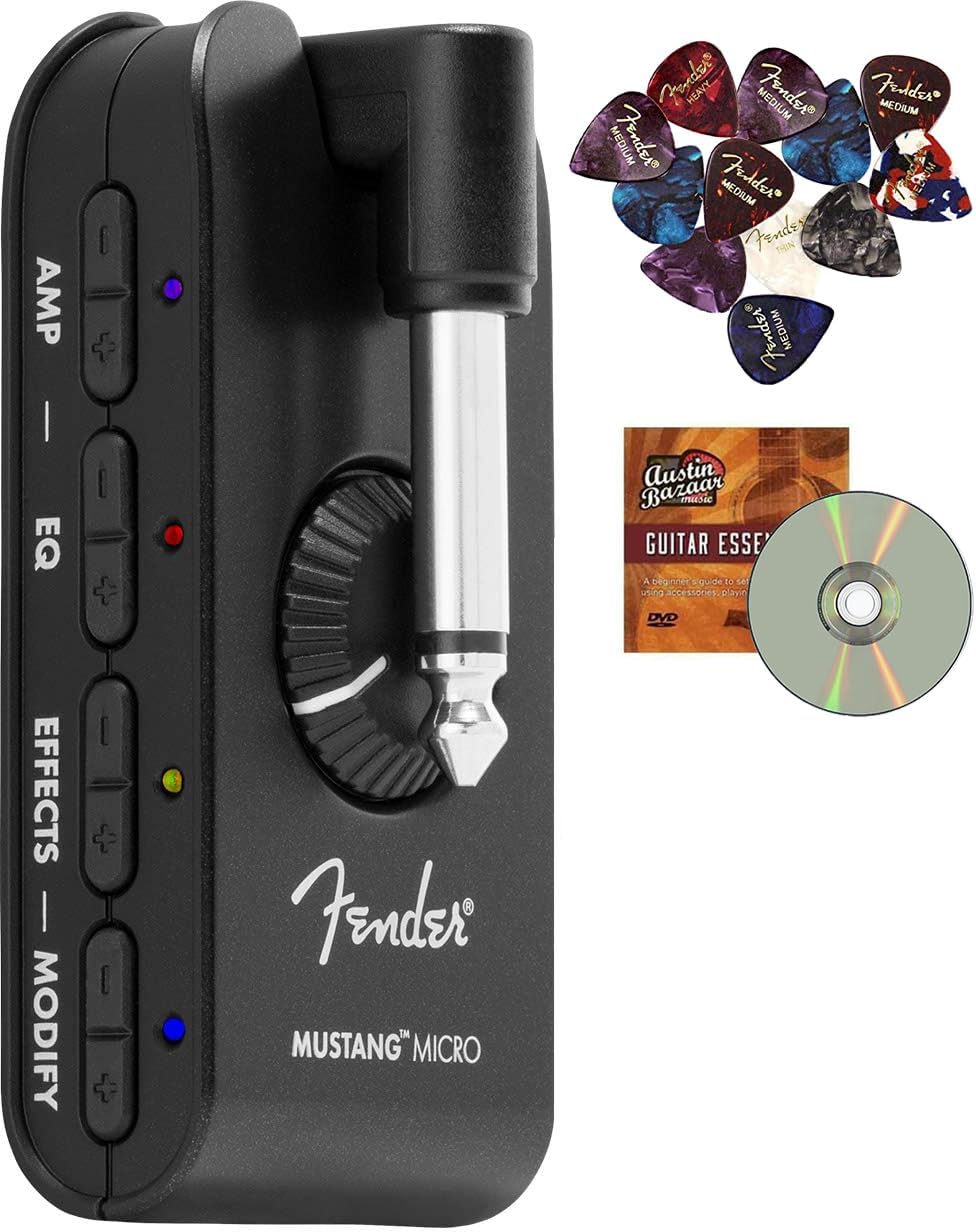 Fender Mustang Micro Bundle: Portable Amp + Free Picks & DVD