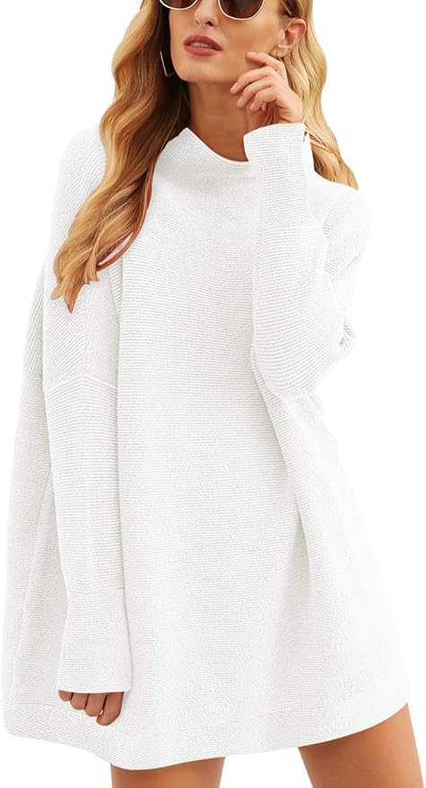 Calbetty Womens Turtleneck Batwing Sleeve Chunky Knit Sweater