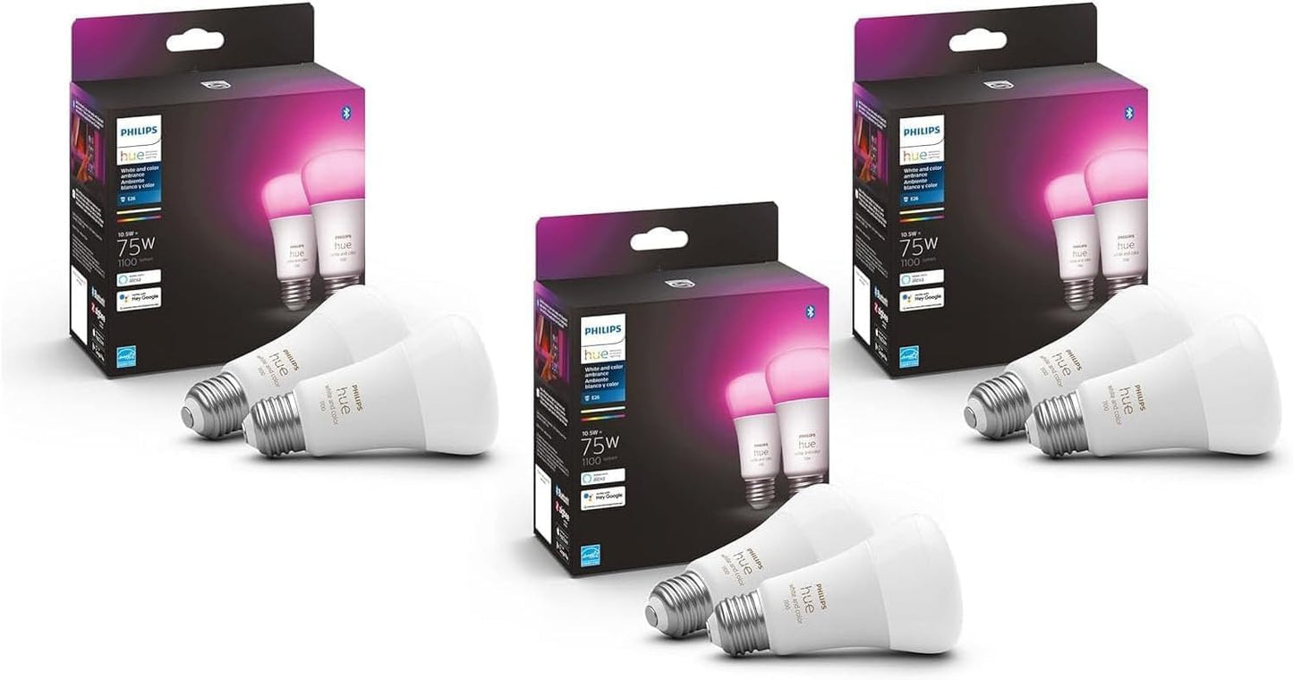 Philips Hue Smart 75W A19 LED Bulb - Color Ambiance 6 Pack