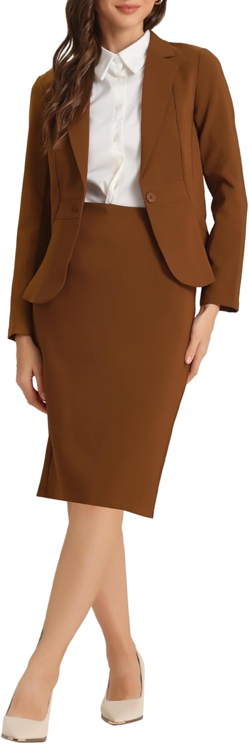 Allegra K Women's 2 Piece Skirt Suit Set for Business Style