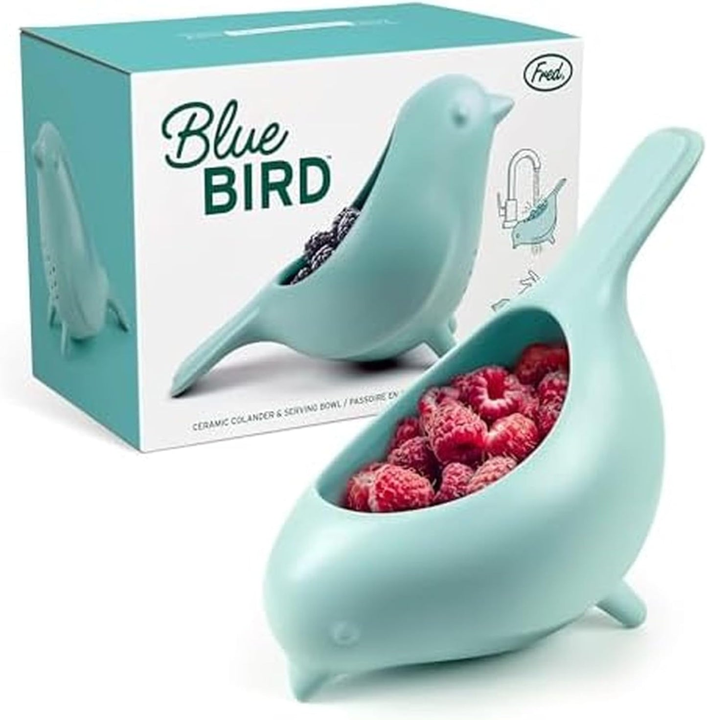 Genuine Fred Blue Bird Ceramic Colander for Stylish Serving