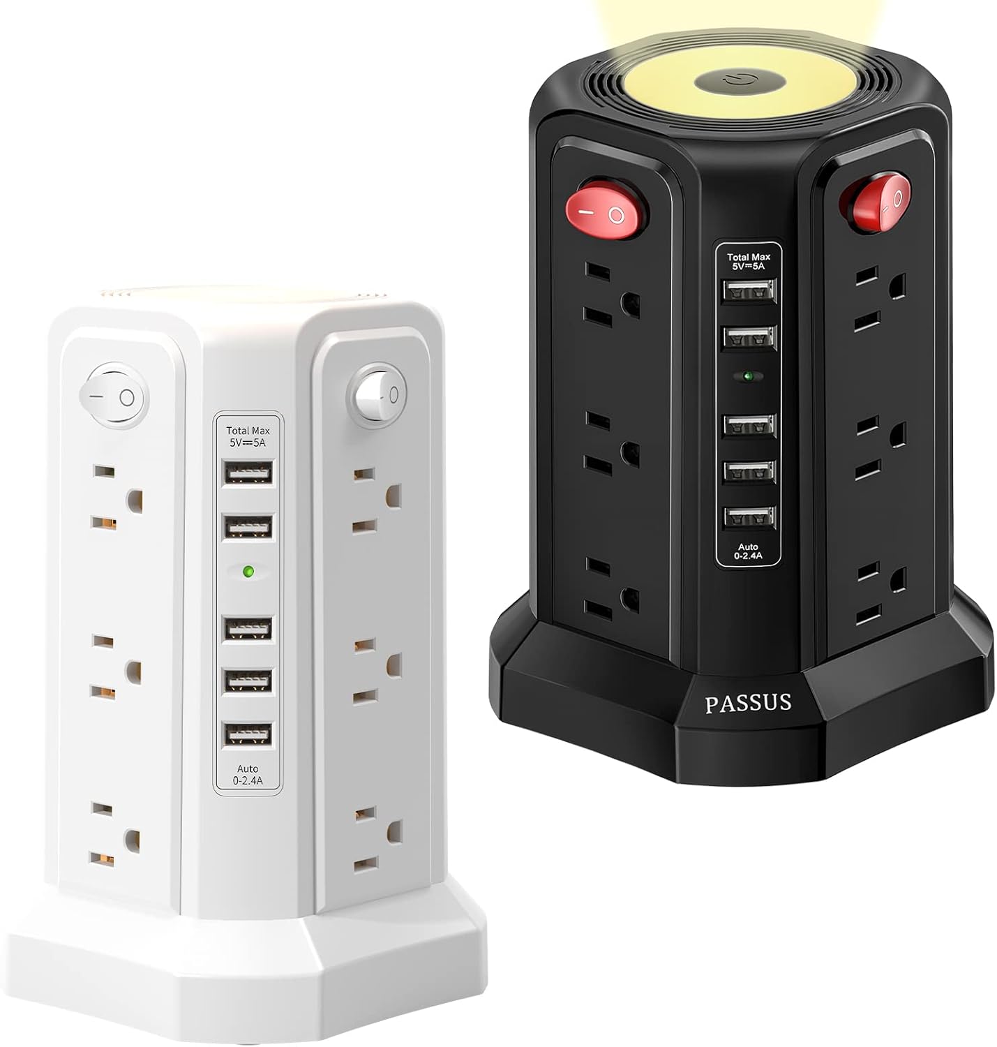Surge Protector Power Strip Tower with USB Ports and Night Light