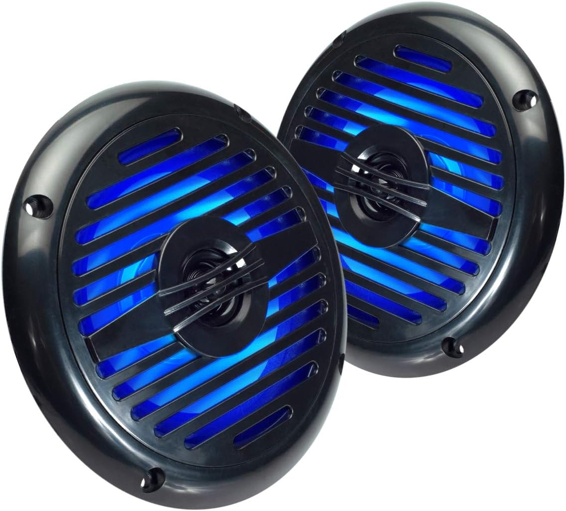 5.25 Water Resistant Coaxial Speakers with Blue LED Lights
