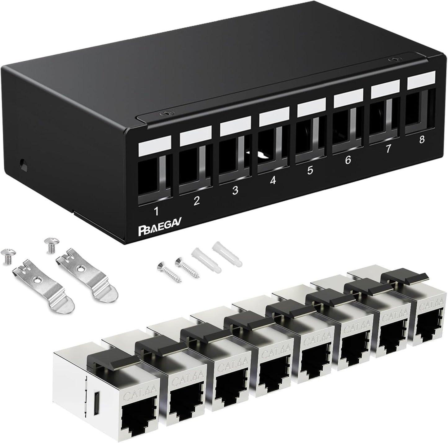 8 Port Patch Panel with Cat6A Keystone Jacks for Efficient Networking