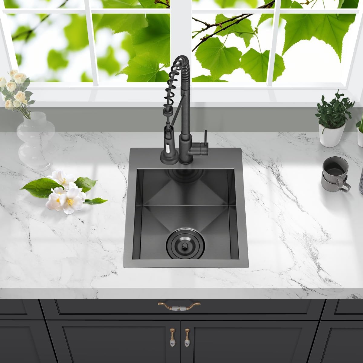Handmade Black Bar Workstation Sink by FRANIC - 13in x 15