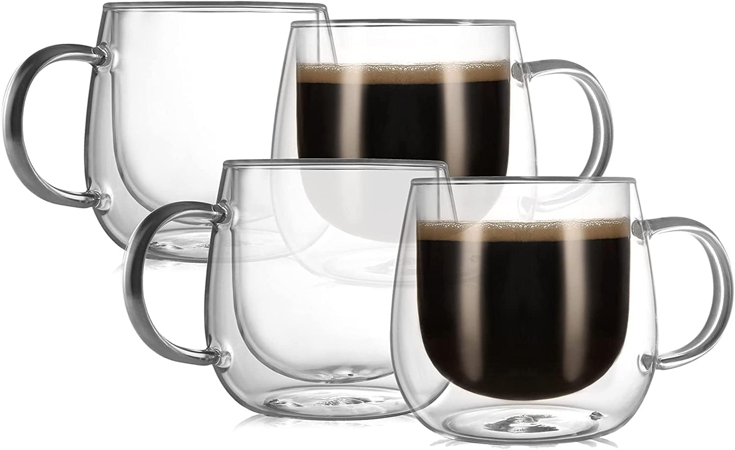 Double Walled Glass Coffee Mugs for Hot and Cold Beverages