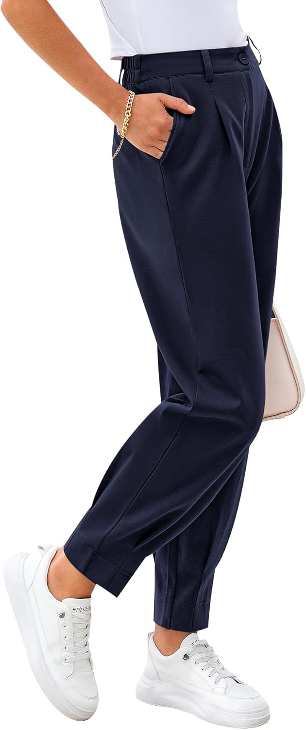 CFLONGE Women's Summer High Waisted Pants for Work and Casual