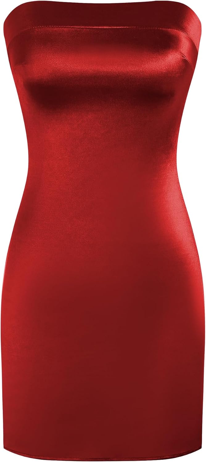 Satin Mini Dress for Women - Backless Tube Bodycon Style