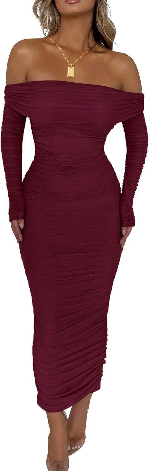 PRETTYGARDEN Women's Off The Shoulder Maxi Dress for Fall