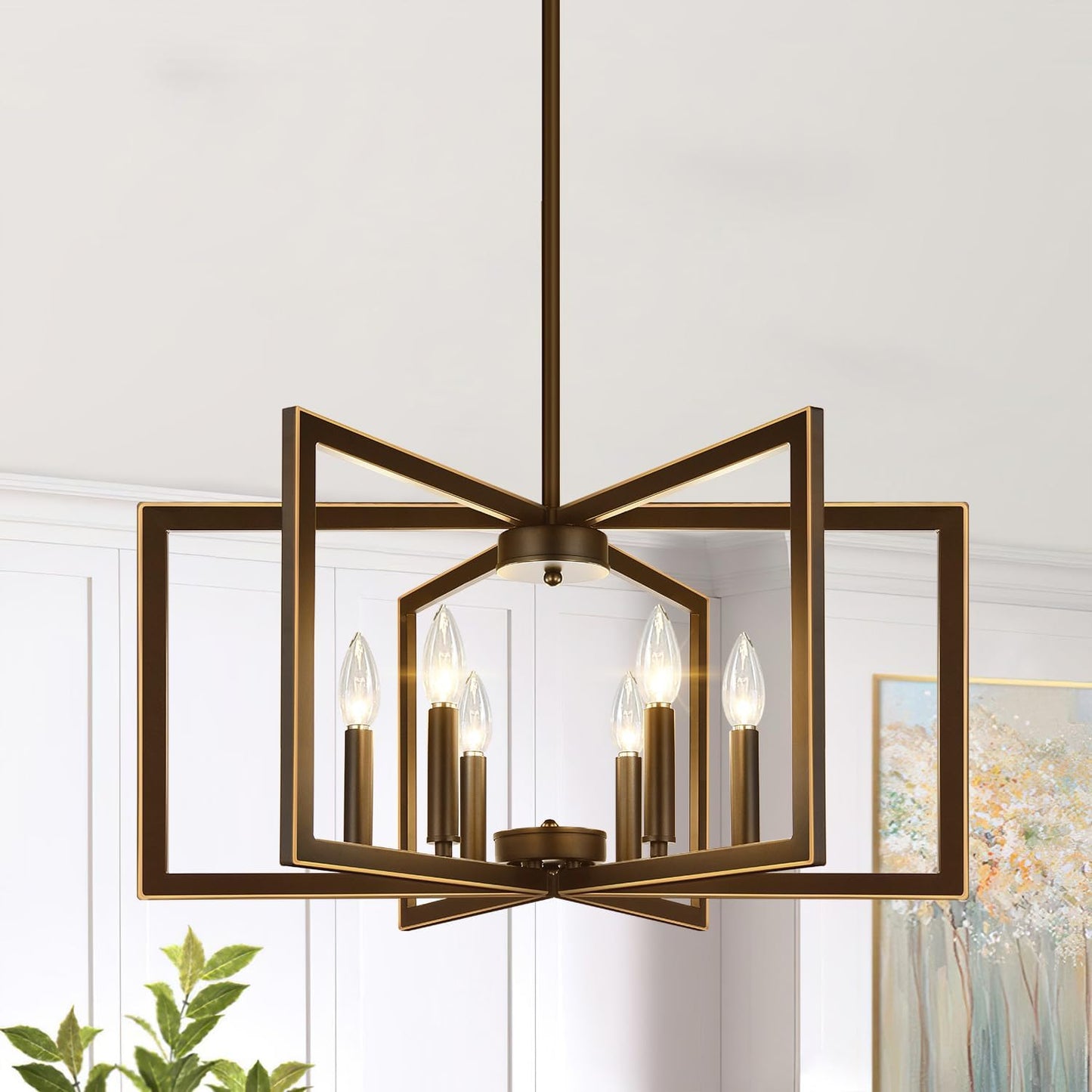6-Light Modern Brown Chandelier for Dining Room and Foyer