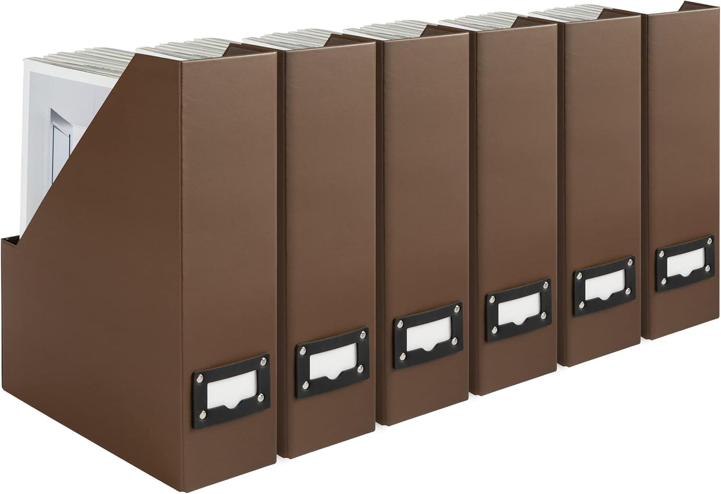 Set of 6 Foldable Brown Magazine File Holders for Office Use