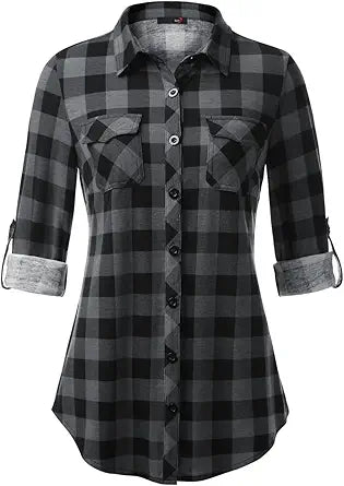 DJT Womens Soft Stretchy Plaid Shirts for Stylish Comfort