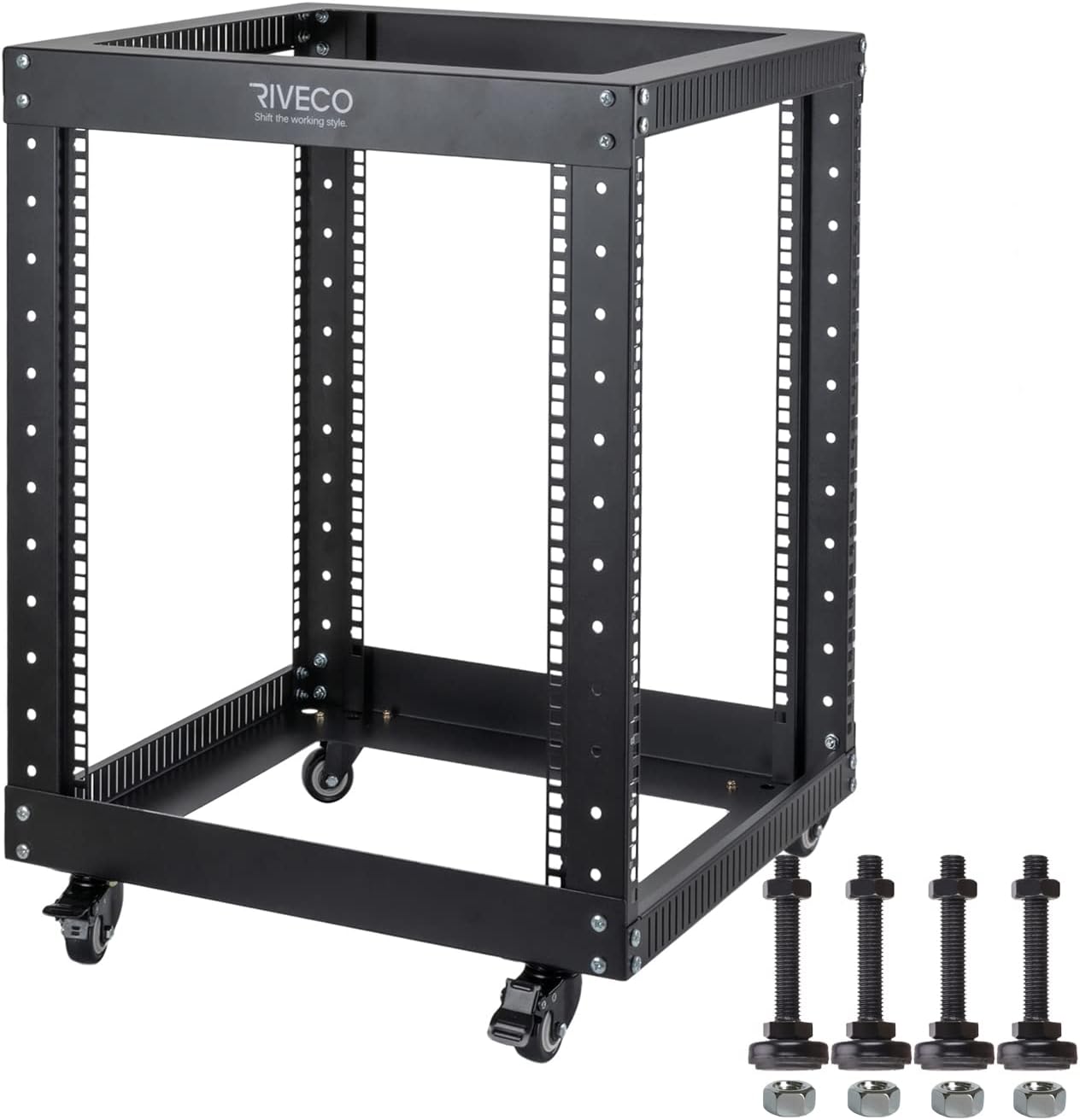 12U Server Rack Open Frame with Casters for Heavy Duty Use