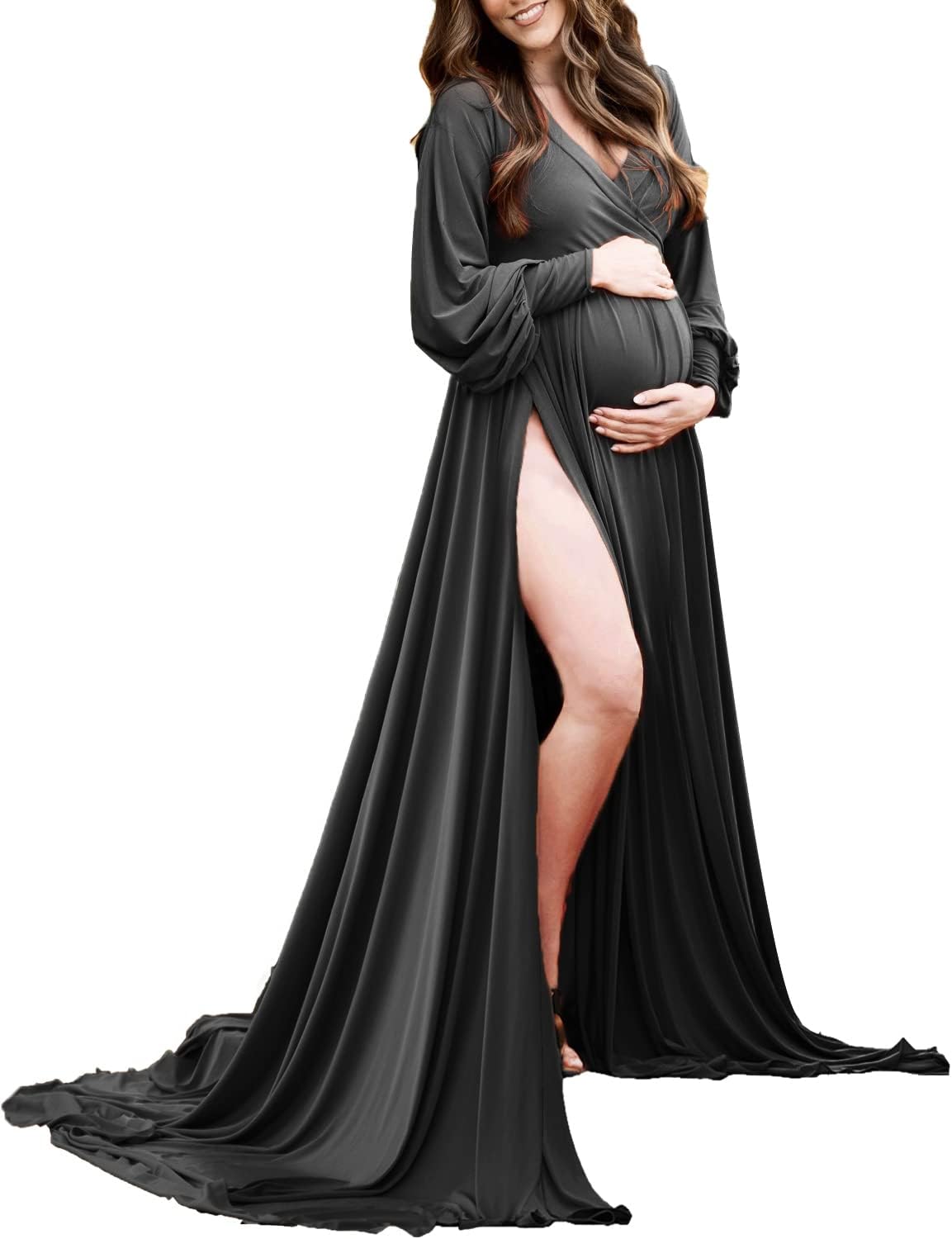 Dedysler Maternity Gowns Long Sleeves for Baby Shower Photoshoot