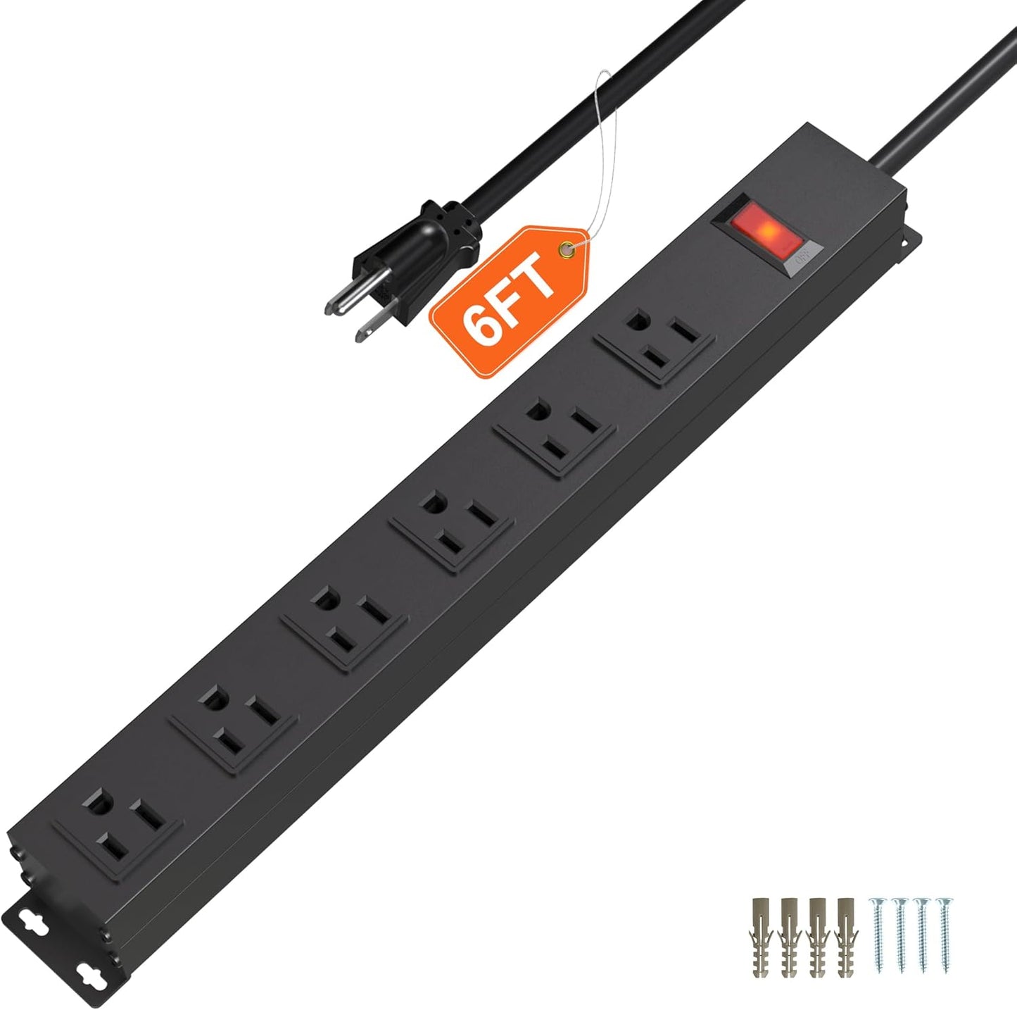 CFMASTER Metal Power Strip: 6 Outlets, Heavy Duty Switch