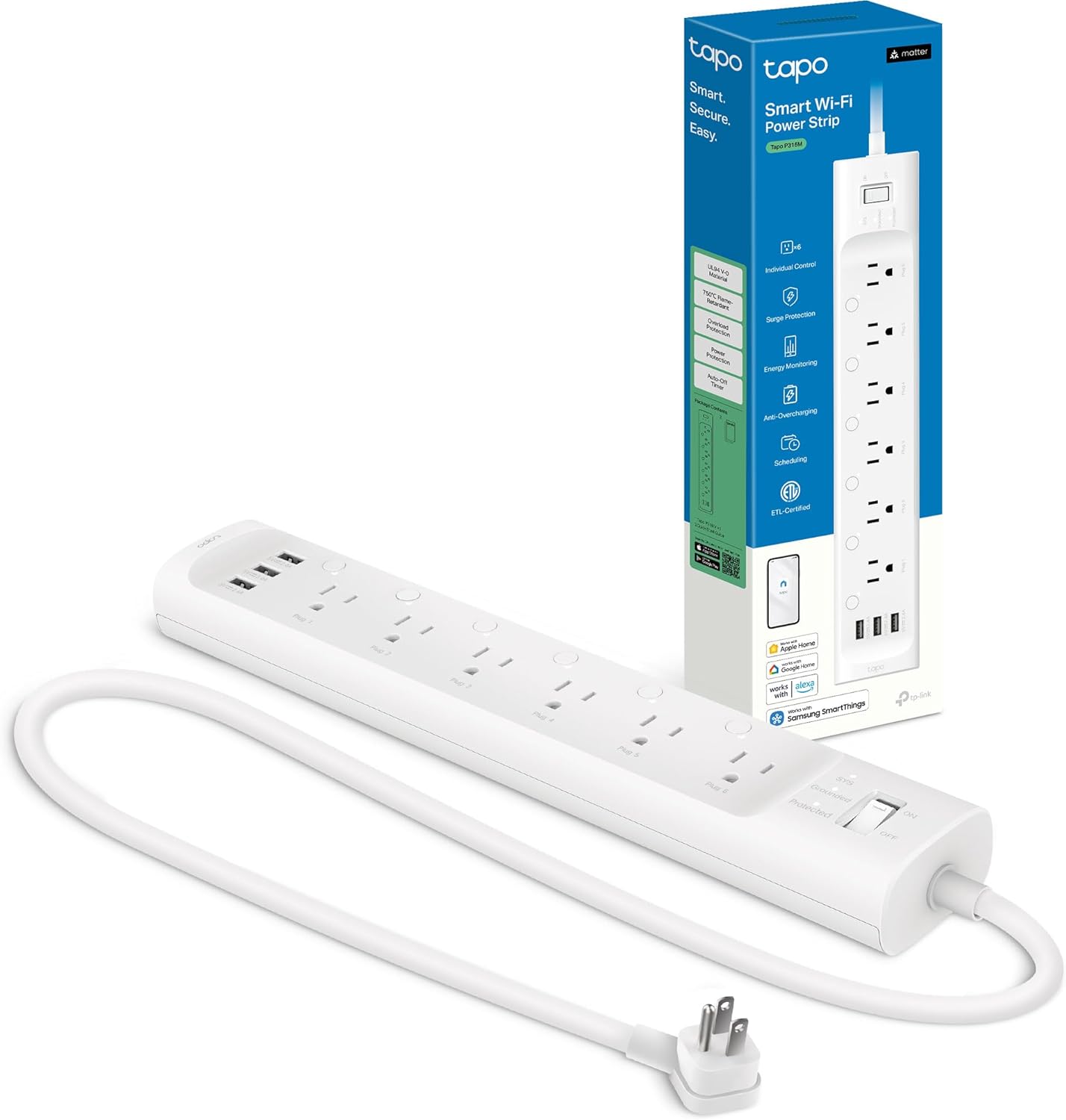Tapo Smart Wi-Fi Power Strip with 6 Outlets & 3 USB Ports