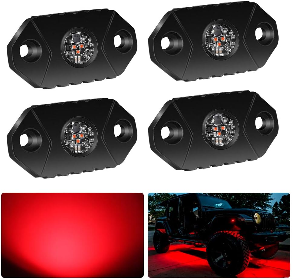 4WDKING Red LED Rock Lights for Off Road Truck and Jeep Use