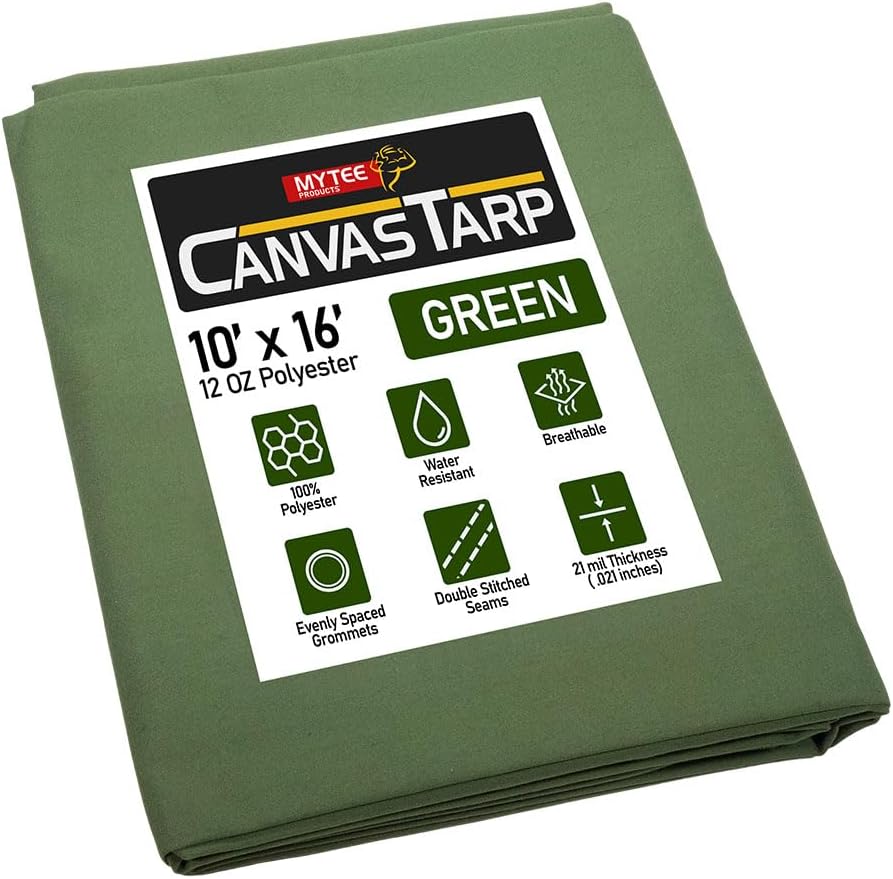 10ft x 16ft Green Canvas Tarp - Heavy Duty Water Resistant Cover