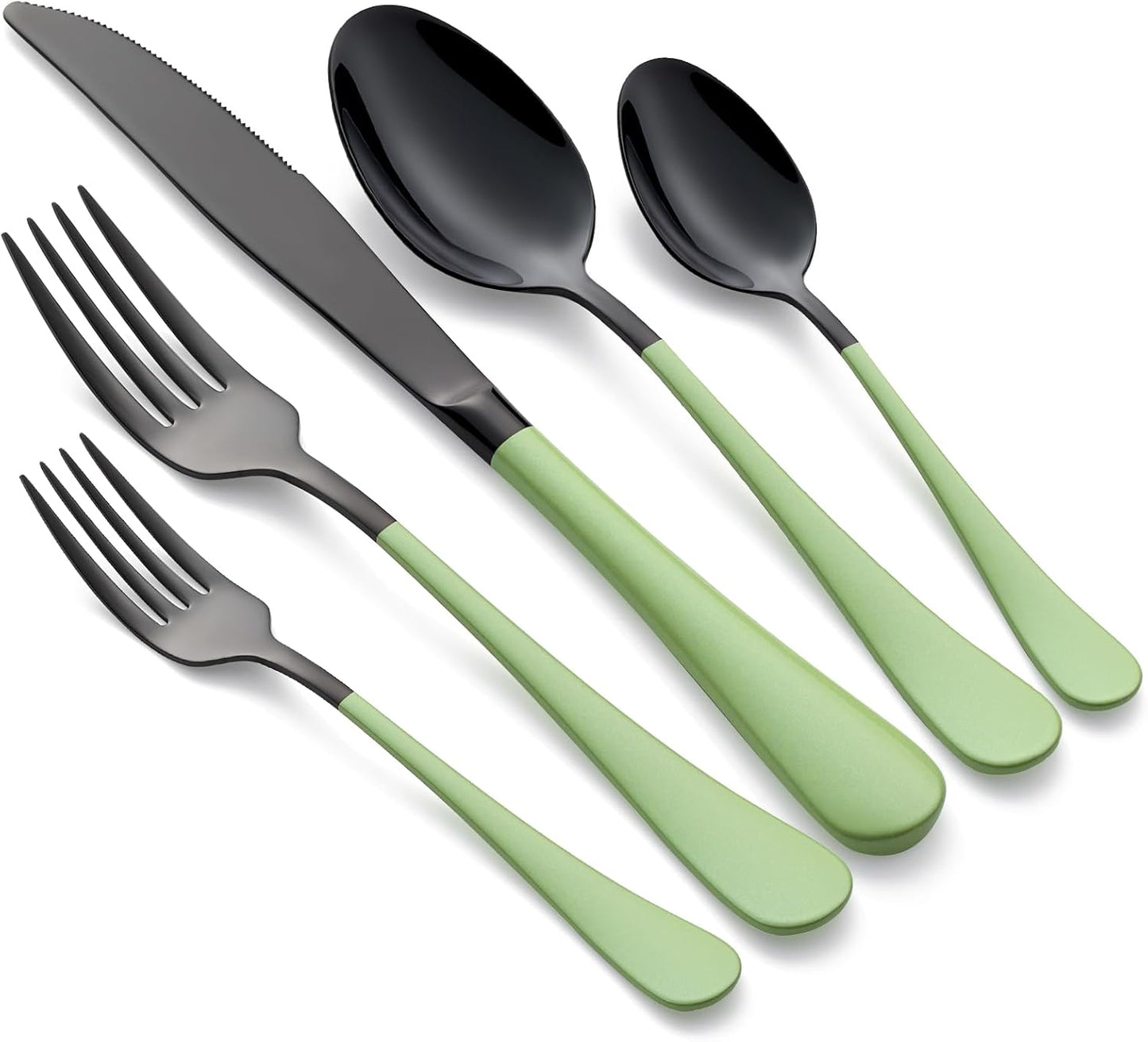 20-Piece Green and Black Stainless Steel Cutlery Set for 4