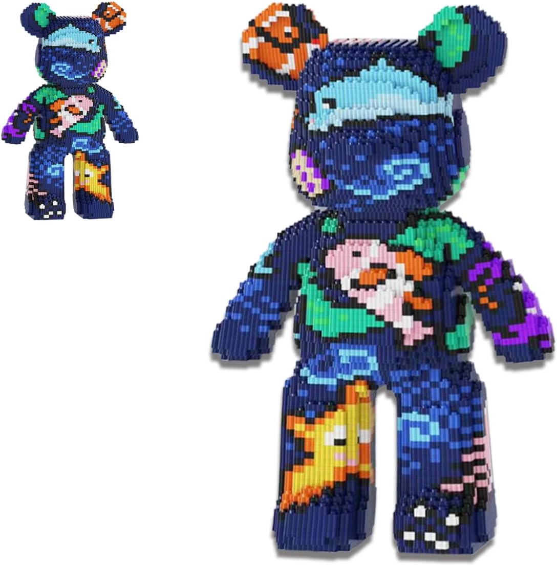 Blue Graffiti Bear Micro Building Blocks Set by VIIOVOIIV