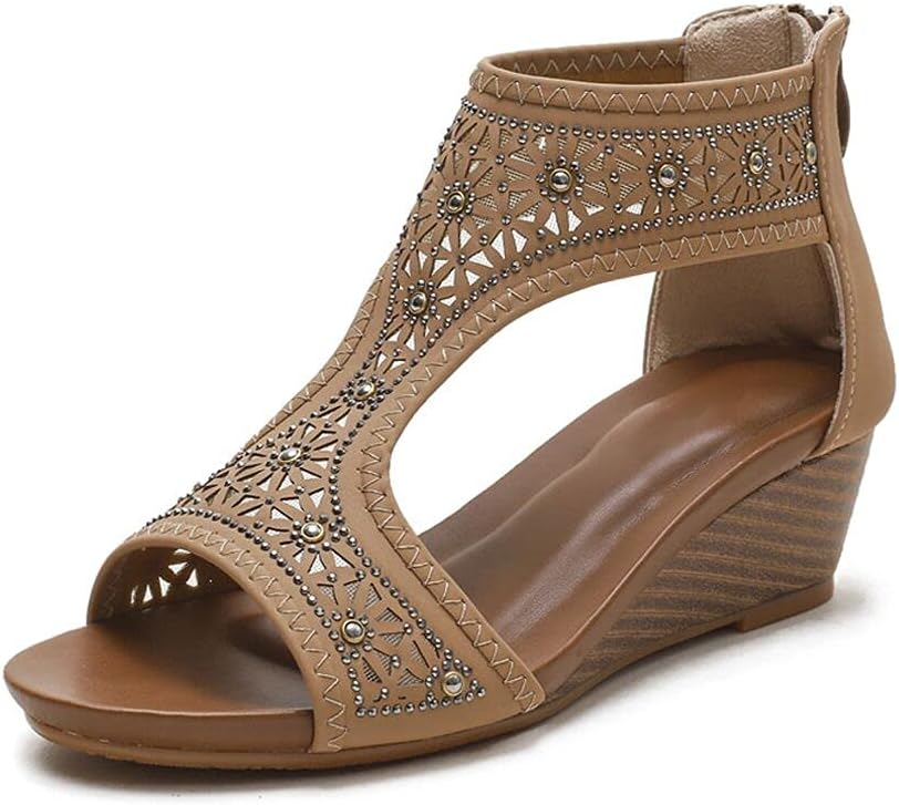 WOJWSKI Women's Slide Wedge Sandal Open Toe High Heel Zipper Back
