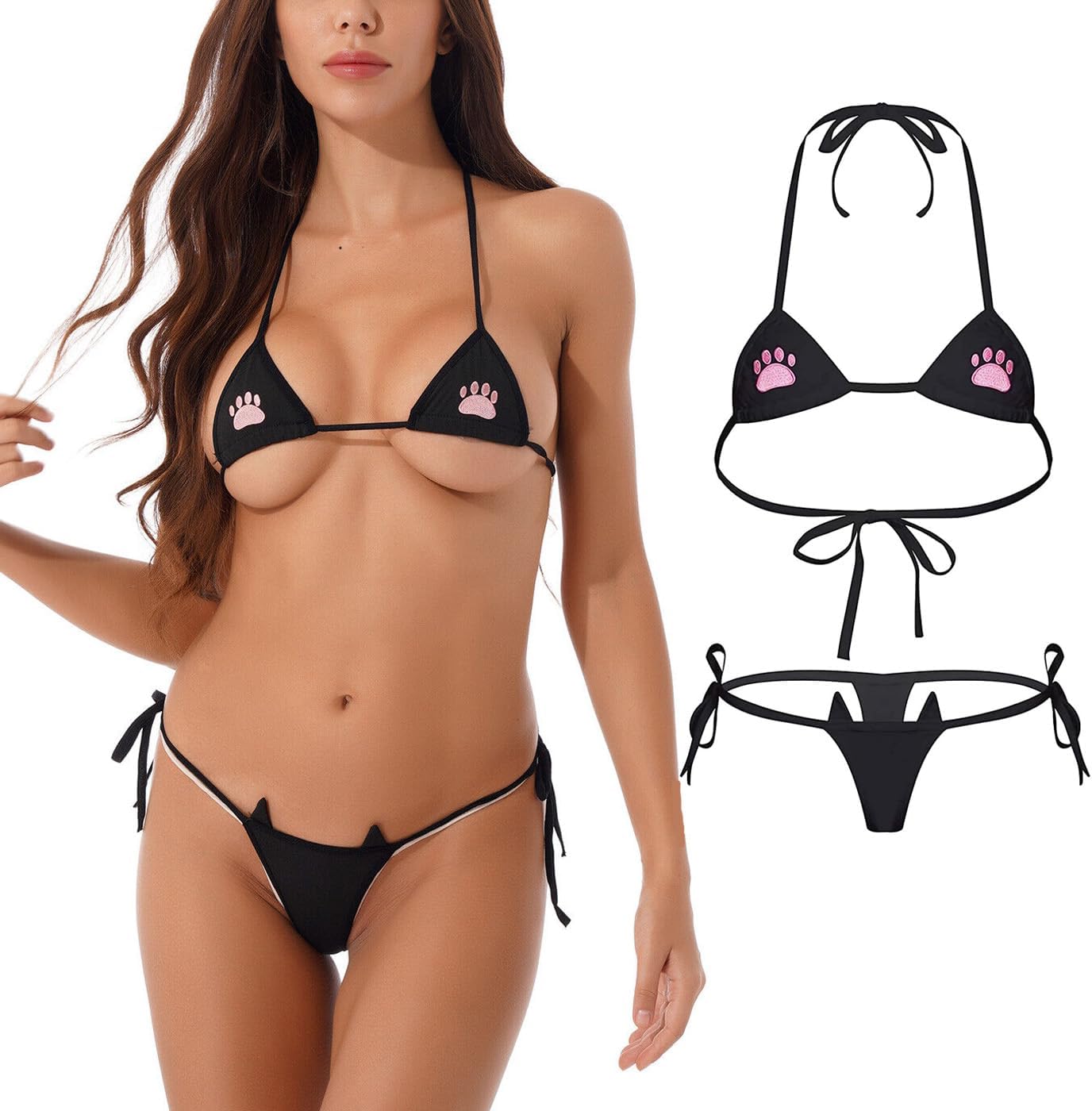 Cute Cat Paw Embroidered Micro Bikini Set by HOTSO