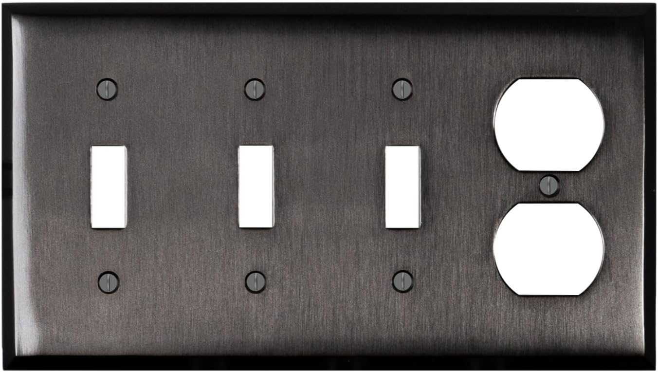 Switch Hits Satin Nickel Black Outlet Wall Plate for Modern Homes