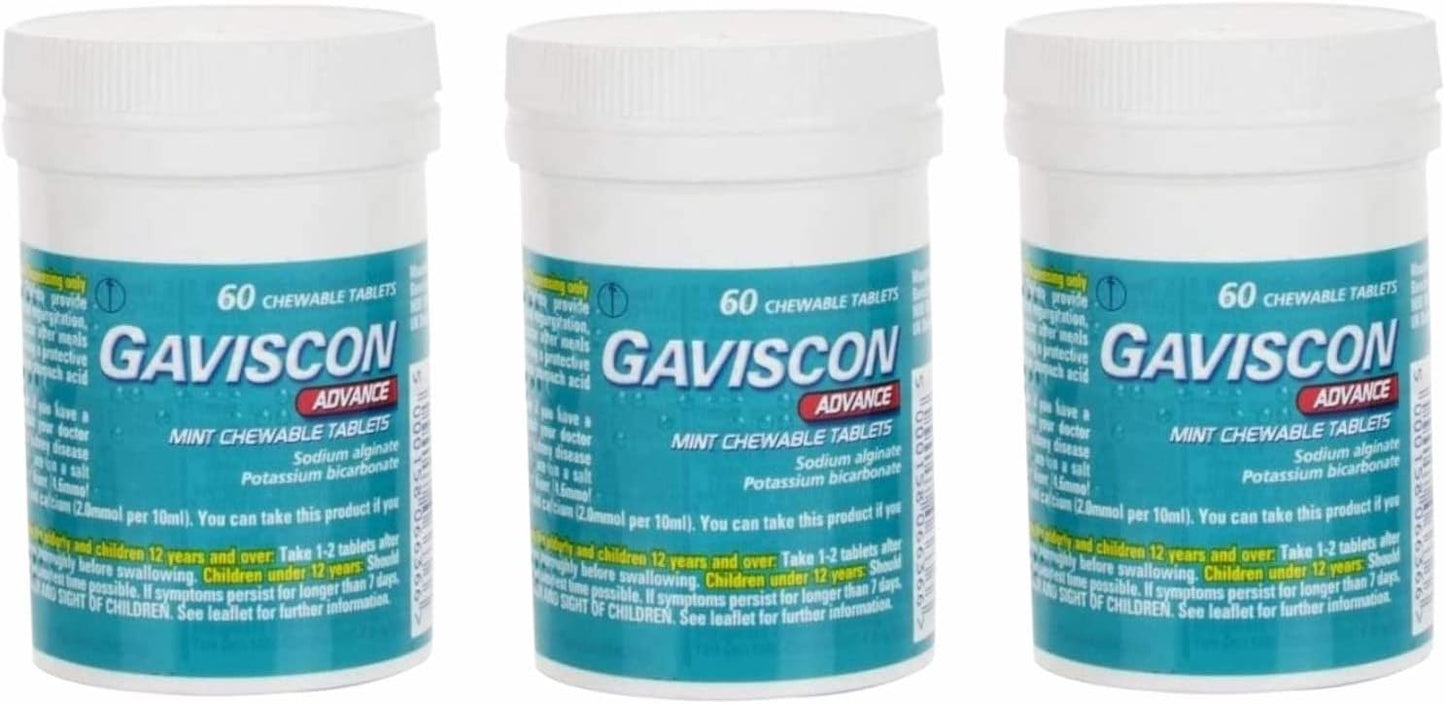 Gaviscon Advance Chewable Peppermint Tablets Pack of 3 for Relief