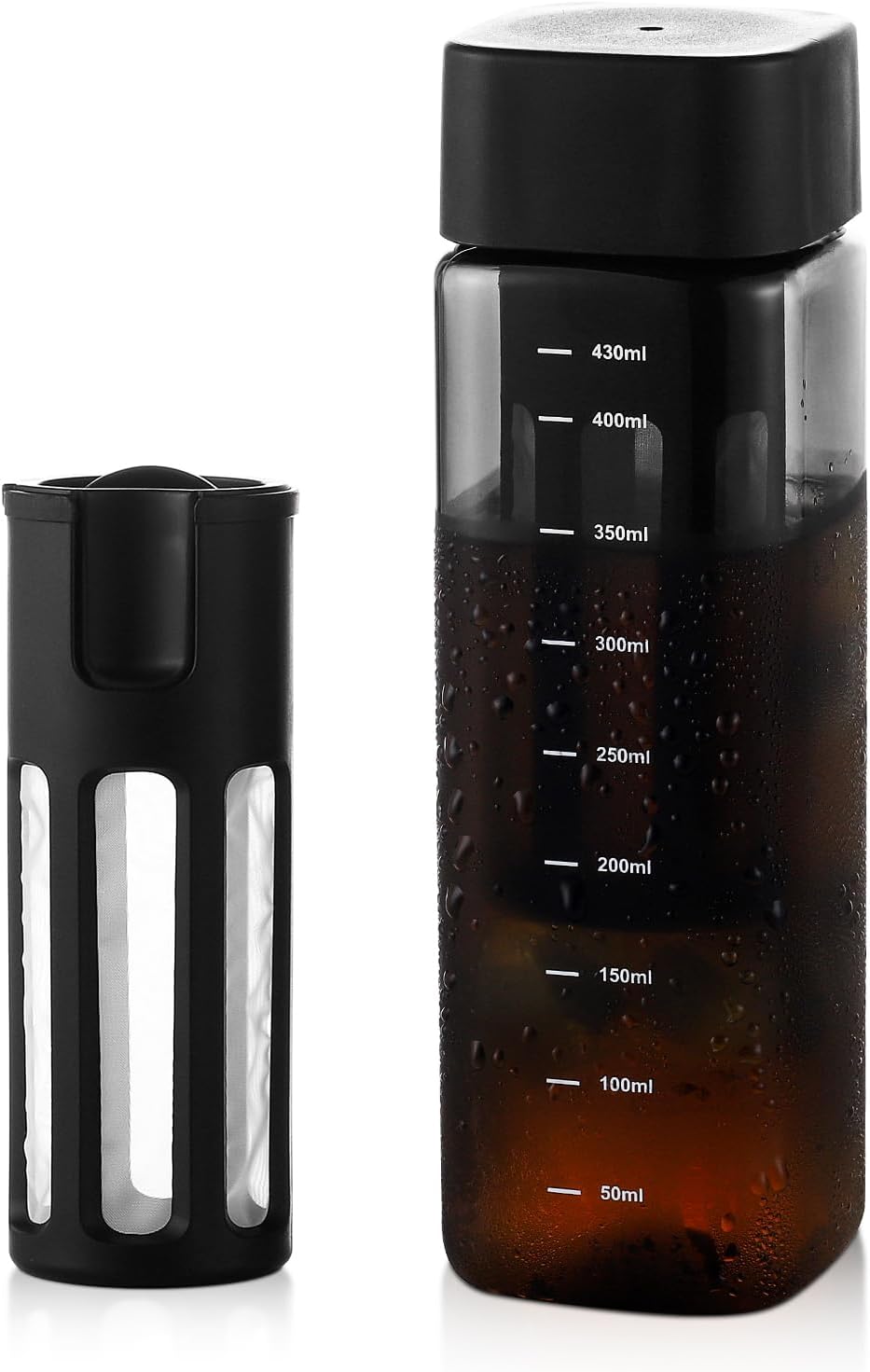 Bincoo 480ml Portable Cold Brew Cup - Removable Filter & Brush - Tritan Plastic - Perfect for Iced Tea/Coffee!