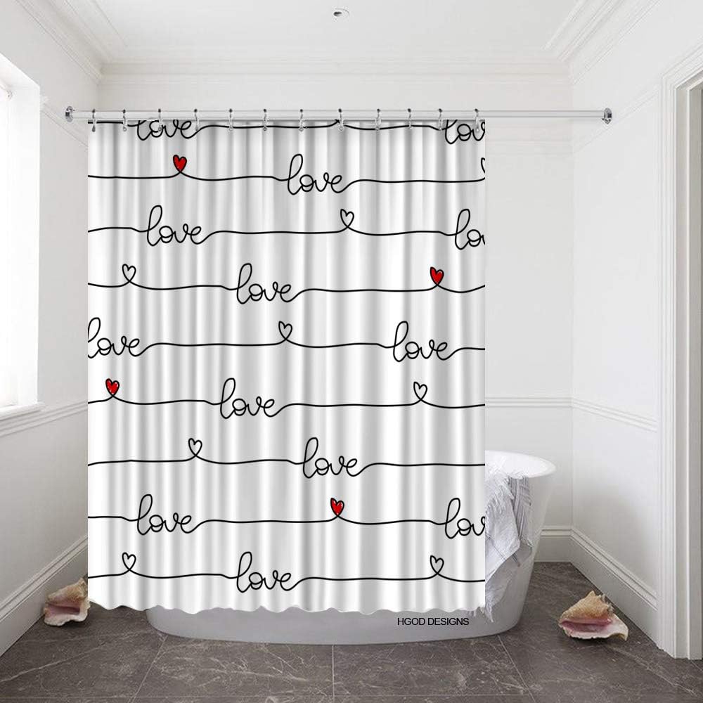 Valentine's Day Love Shower Curtain Set 60x72 - 12 Hooks Included