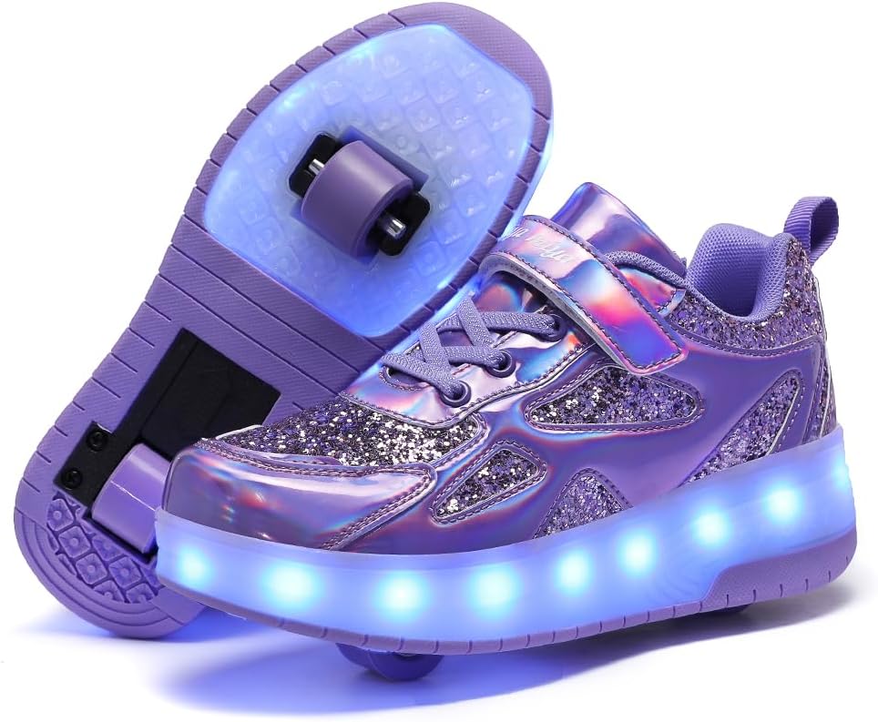 Roller Shoes Girls Sneakers USB Rechargeable LED Light Up Fun