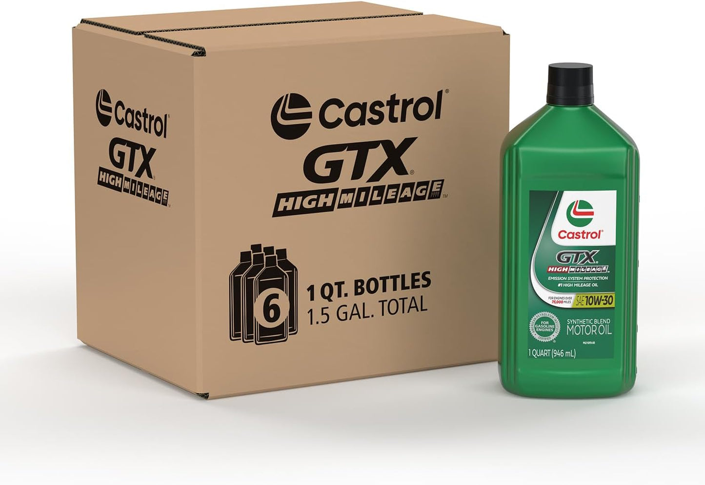 Castrol GTX High Mileage 10W-30 Synthetic Motor Oil for Longevity