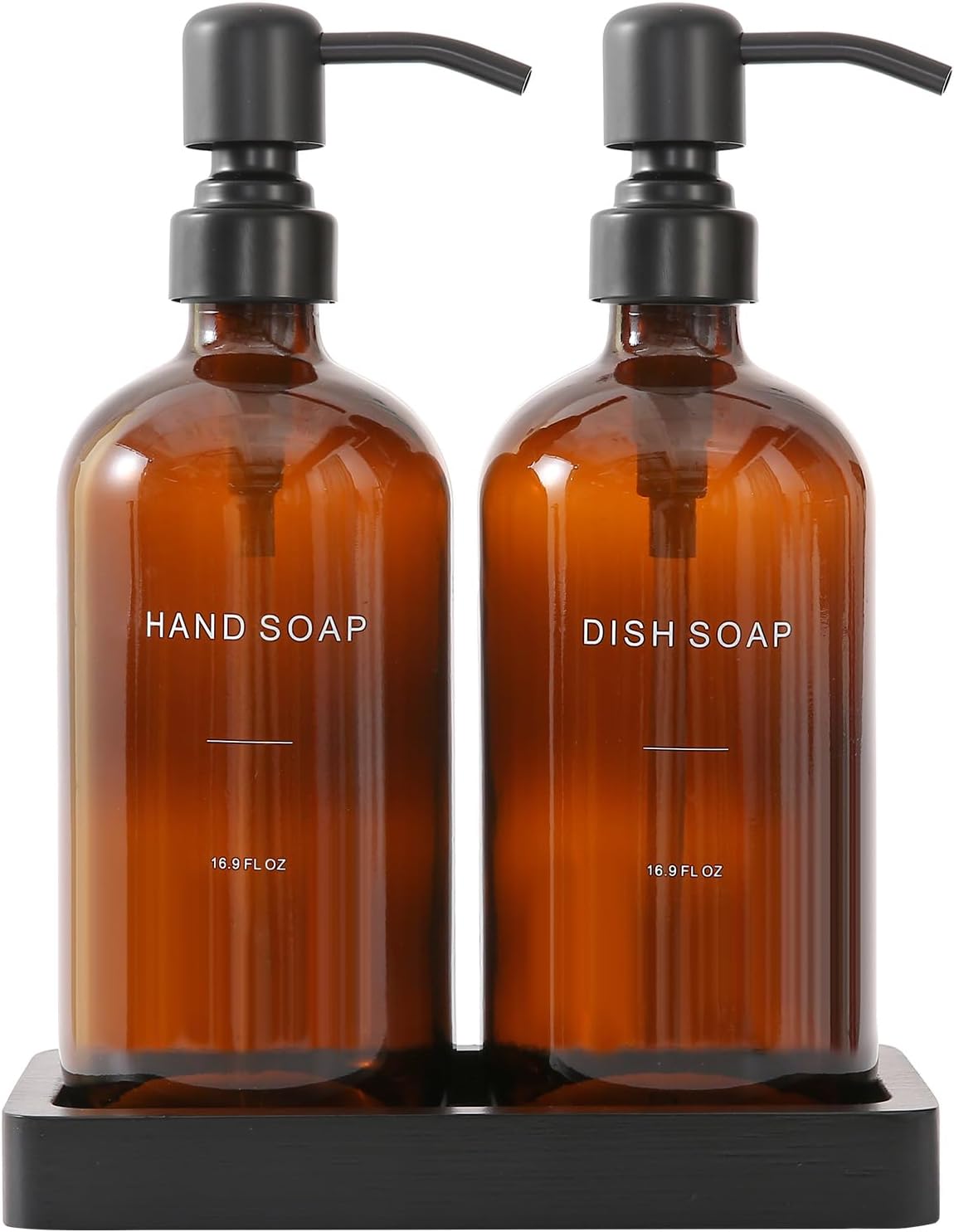 Amber Soap Dispenser Set for Kitchen Sink with Black Pump