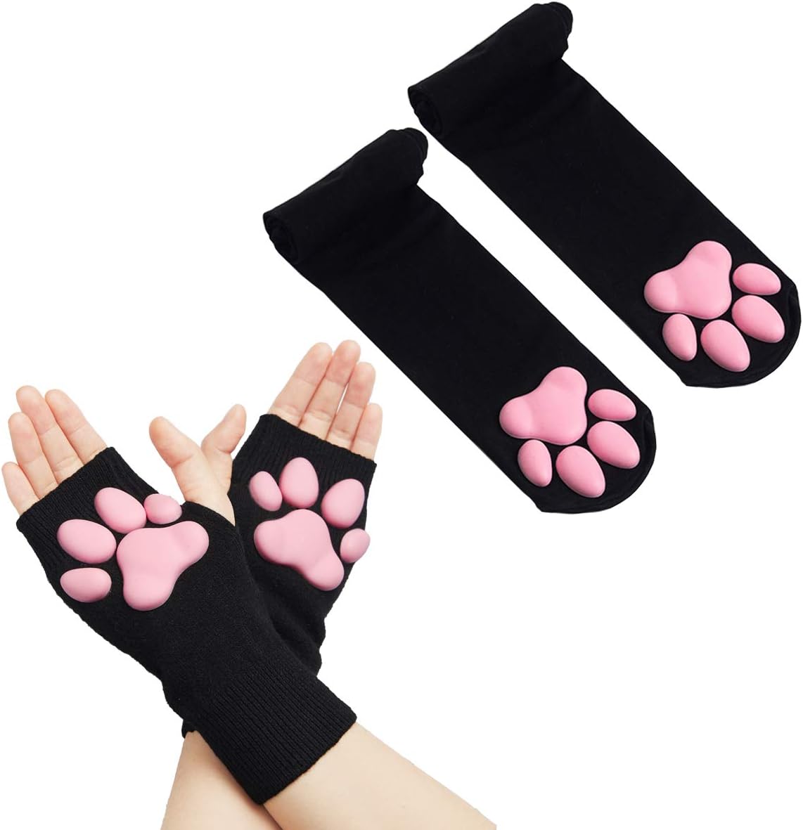 Cat Paw Thigh High Socks and Gloves for Cute Cosplay Fun