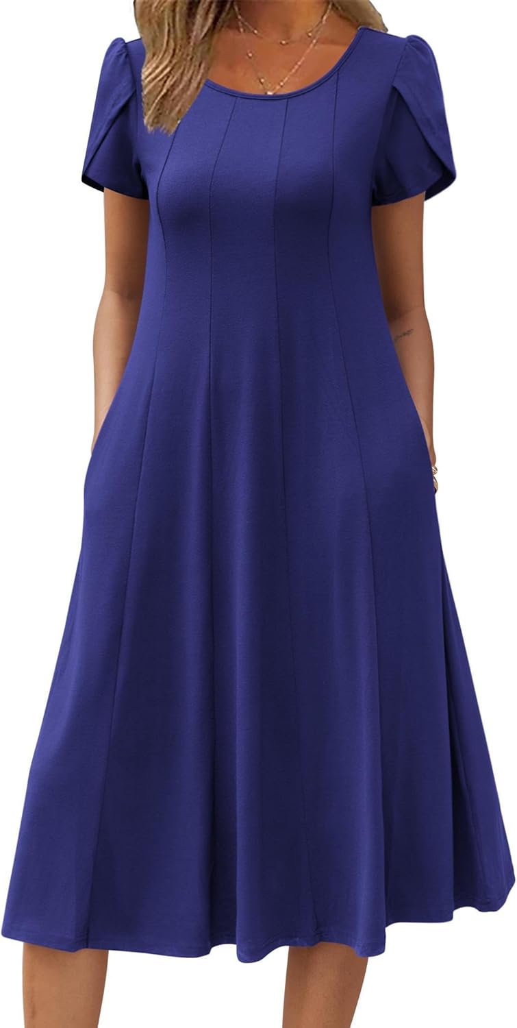 Zeagoo Womens Casual Dresses Short Sleeve Flare Midi Dress