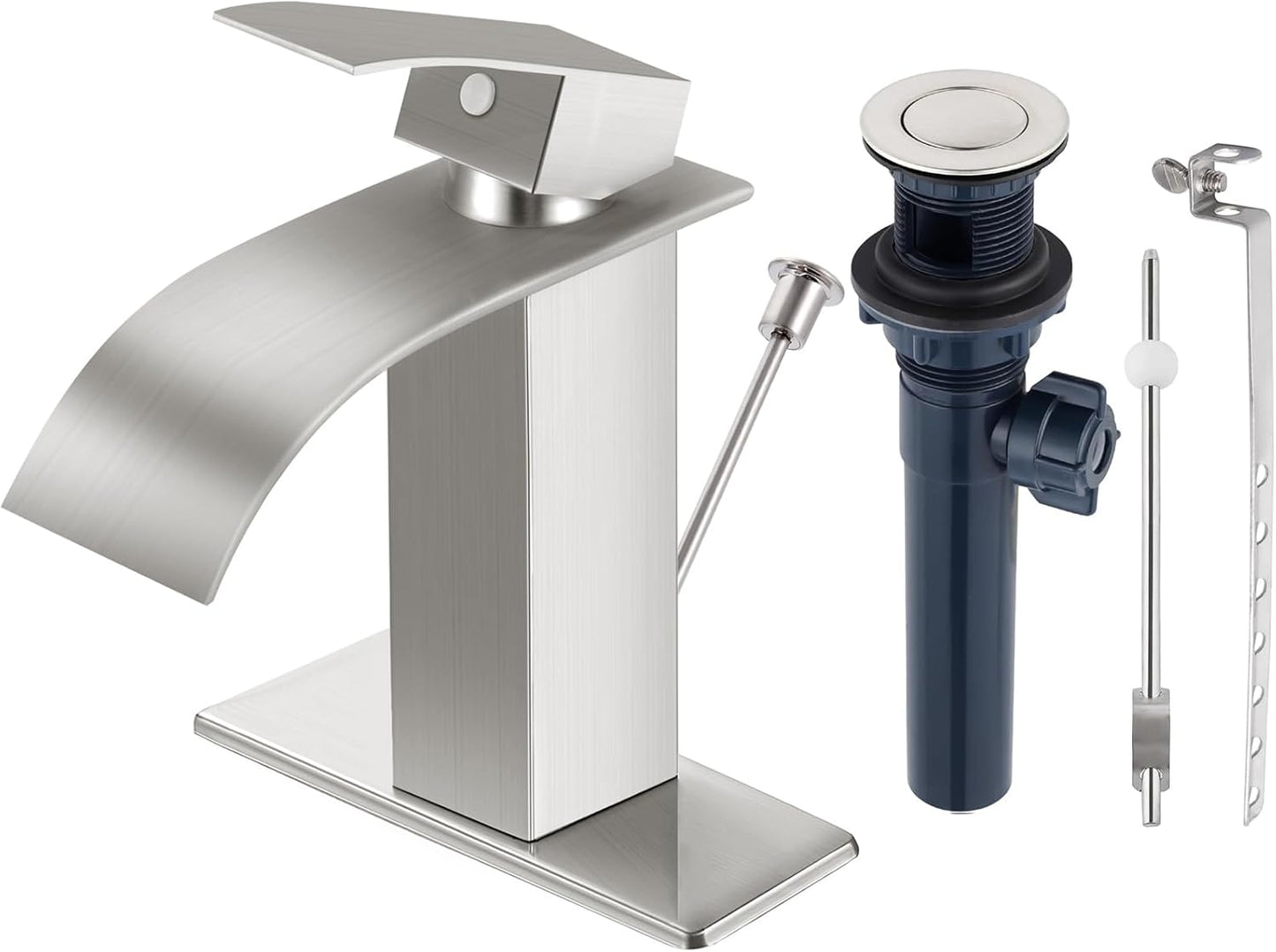 Brushed Nickel Bathroom Faucet with Lift Rod Drain for Modern Sinks