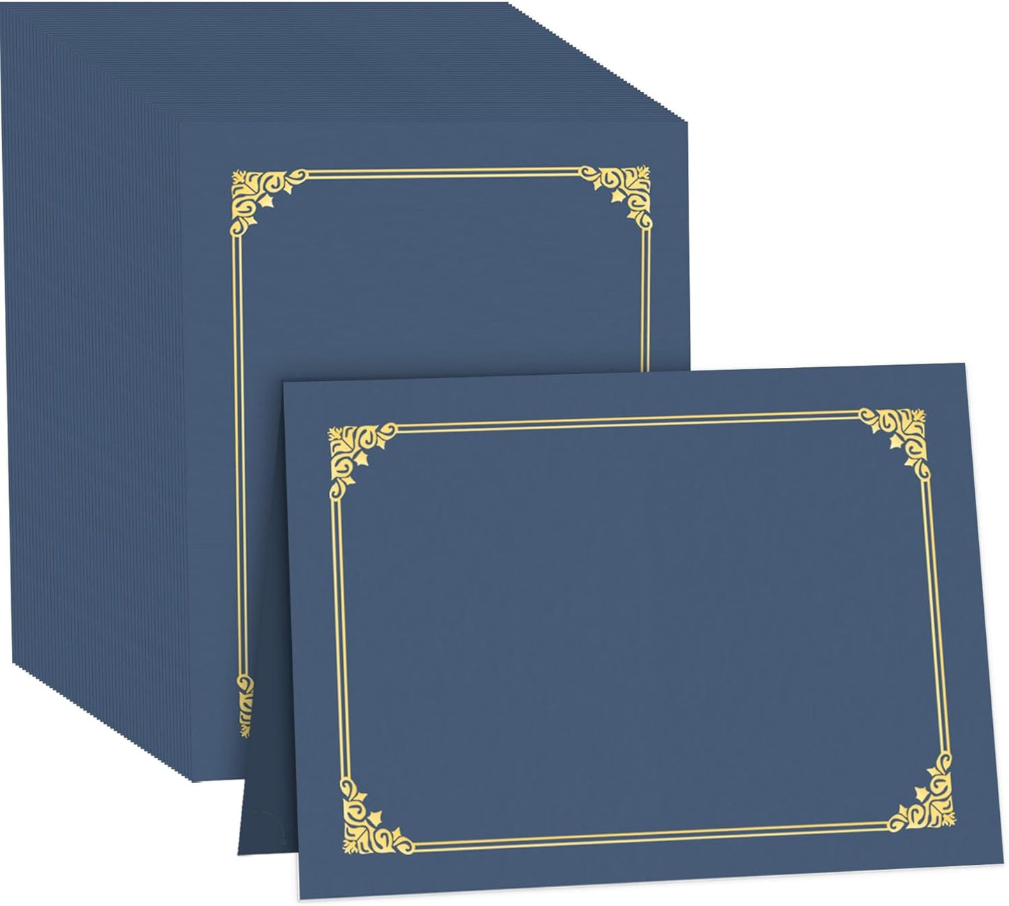 Navy Blue Certificate Holders with Gold Foil Border for Awards